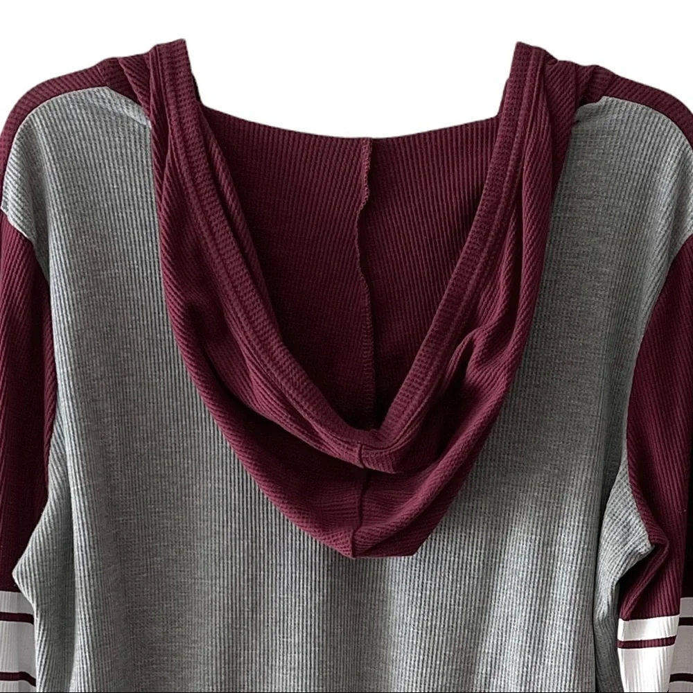 just be NYC Thermal Football Style V-neck Hooded Long Sleeve Shirt - Picture 9 of 16